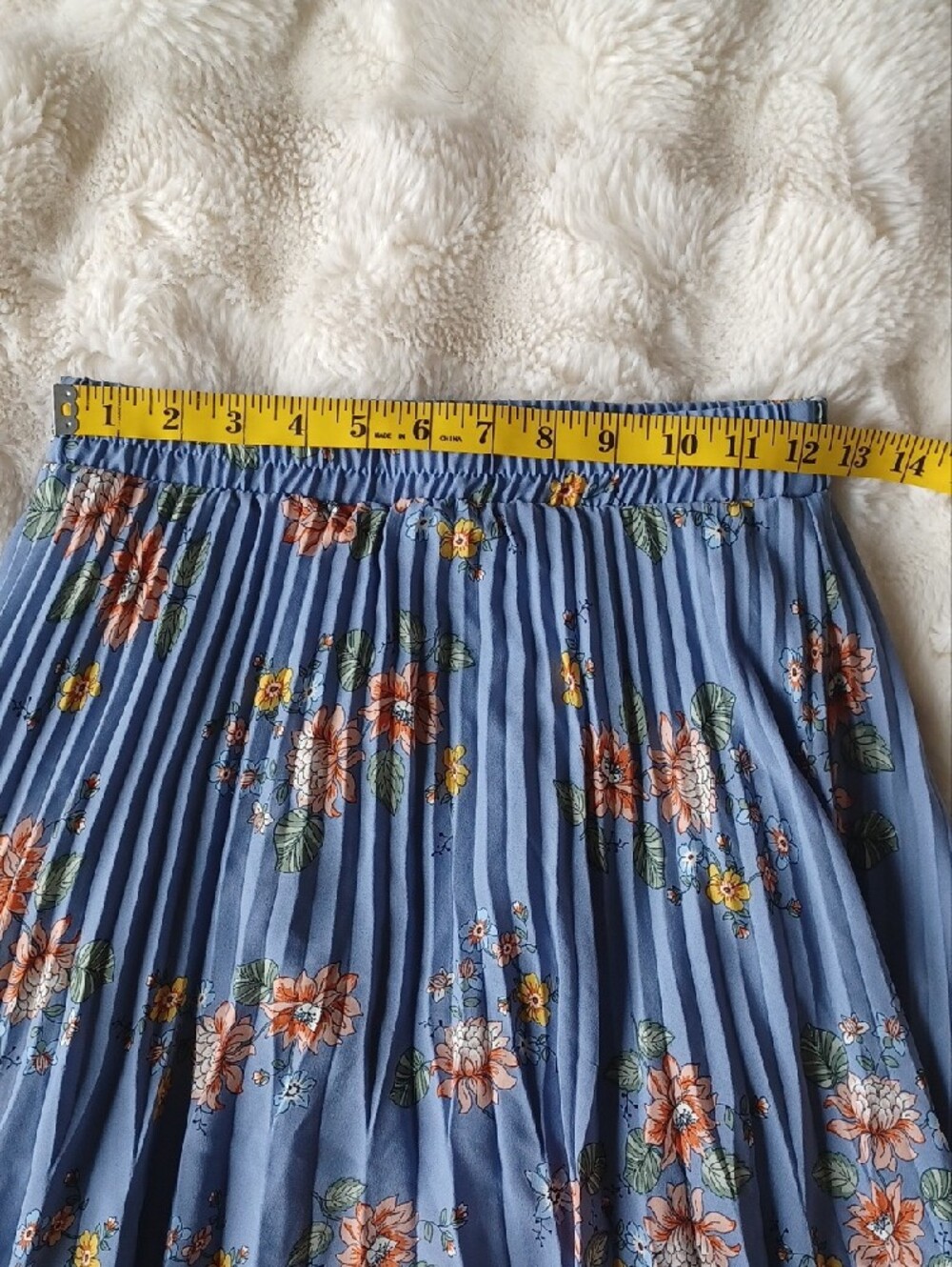 Max Studio Blue Floral Pleated Midi Skirt with Orange Accents - Picture 3 of 10